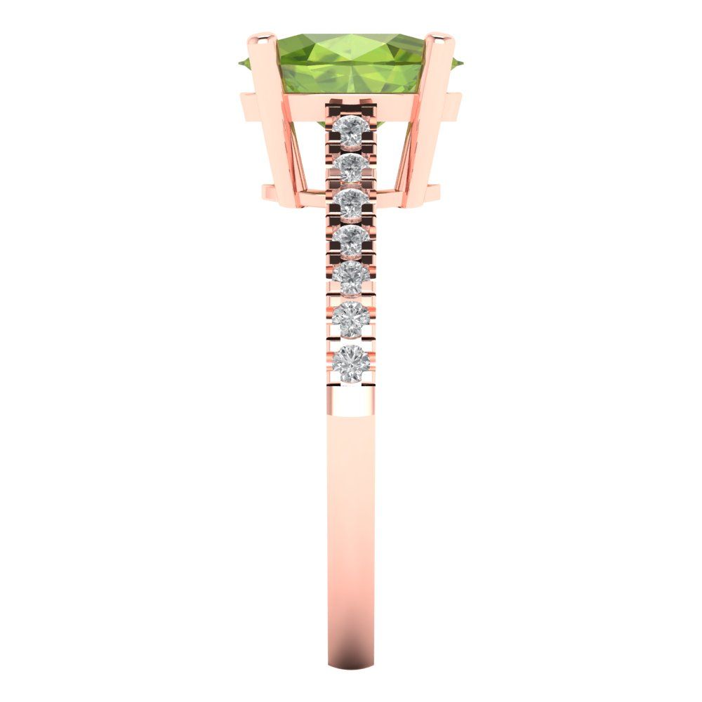 2.21 cttw Natural Peridot Solitaire with Zirconia Simulated Diamond Accents Engagement Ring - Solid Rose Gold (VVS1, Oval Cut,9X7mm)