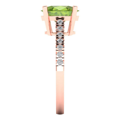 2.21 cttw Natural Peridot Solitaire with Zirconia Simulated Diamond Accents Engagement Ring - Solid Rose Gold (VVS1, Oval Cut,9X7mm)
