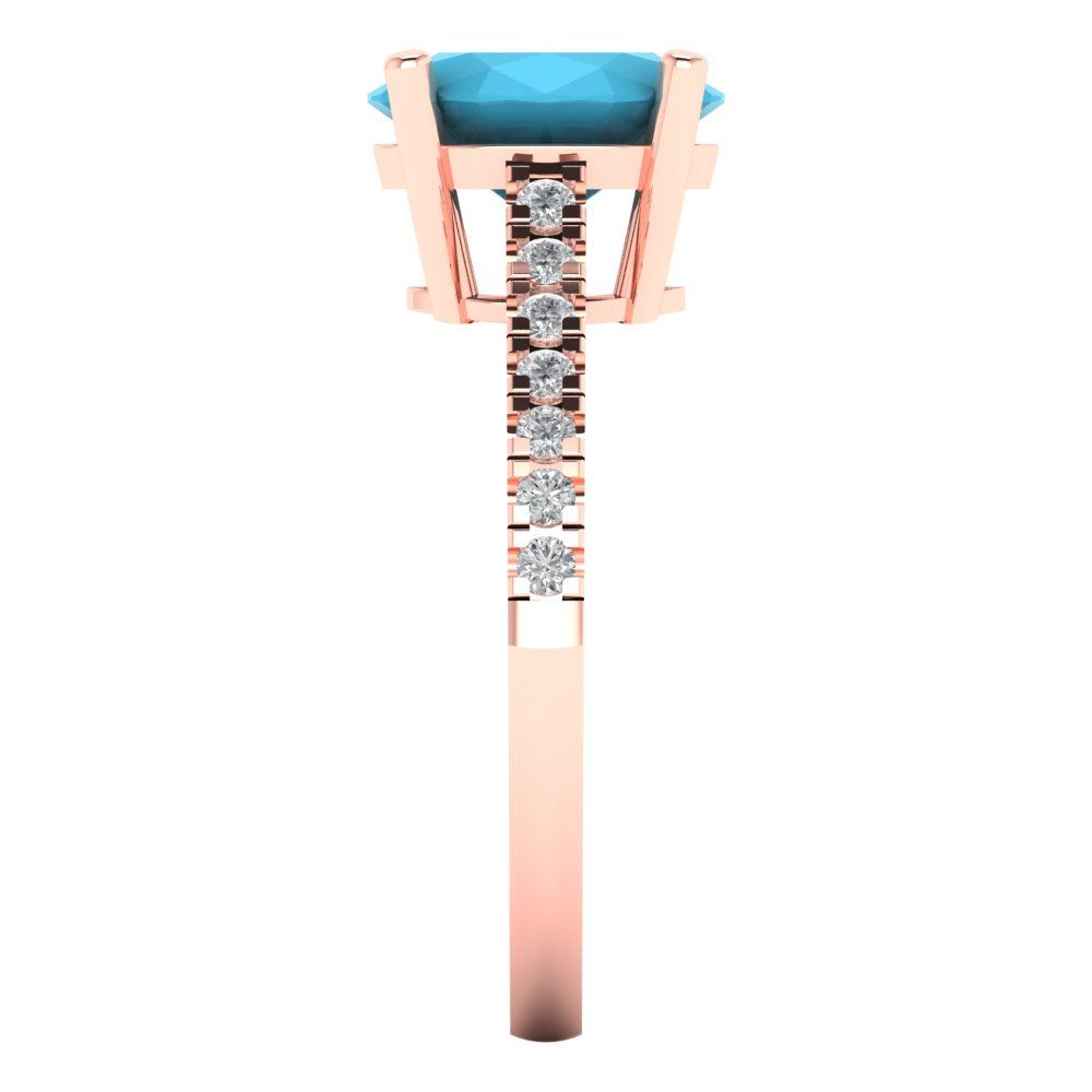 2.21 cttw Simulated Turquoise Solitaire with Zirconia Simulated Diamond Accents Engagement Ring - Solid Gold (Oval Cut,9X7mm)