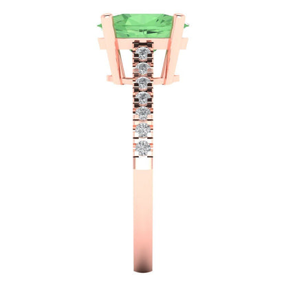 2.21 cttw Zirconia Simulated Green Diamond Solitaire with Zirconia Simulated Diamond Accents Engagement Ring - Solid Gold (VVS1, Oval Cut,9X7mm)