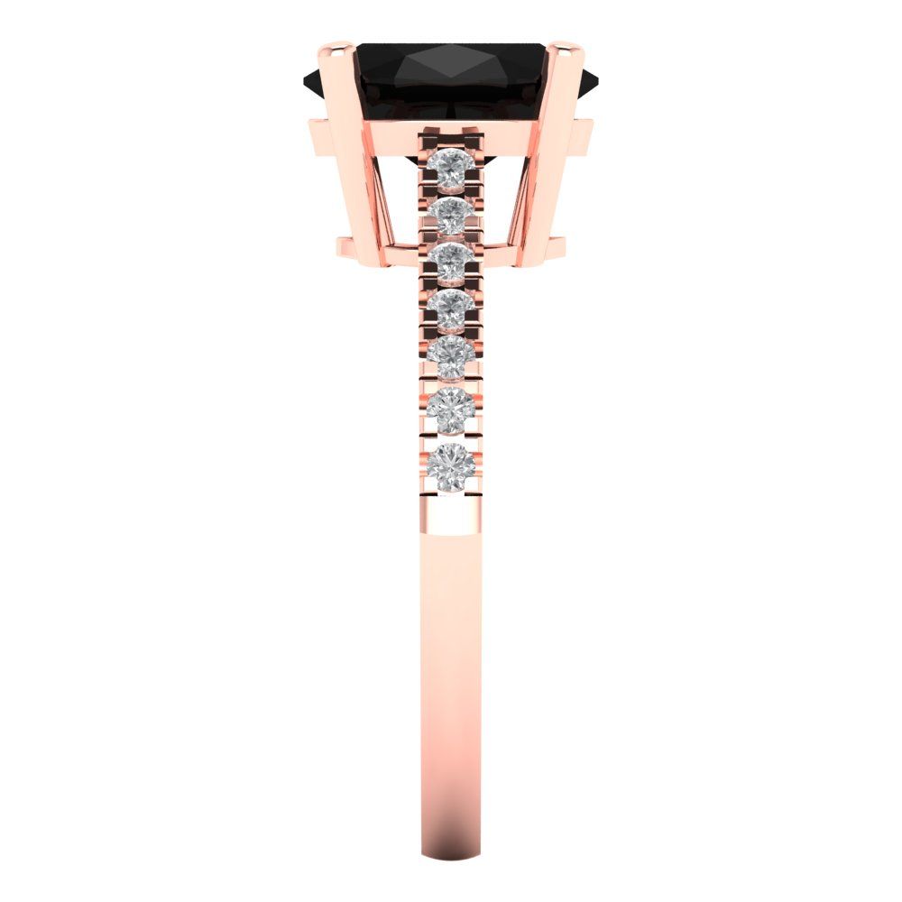 2.21 cttw Natural Onyx Solitaire with Zirconia Simulated Diamond Accents Engagement Ring - Solid Gold (Oval Cut,9X7mm)