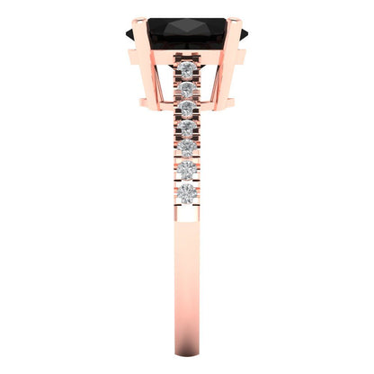 2.21 cttw Natural Onyx Solitaire with Zirconia Simulated Diamond Accents Engagement Ring - Solid Gold (Oval Cut,9X7mm)