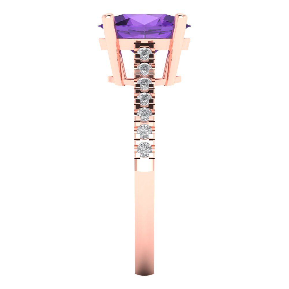 2.21 cttw Natural Amethyst Solitaire with Zirconia Simulated Diamond Accents Engagement Ring - Solid Rose Gold (VVS1, Oval Cut,9X7mm)