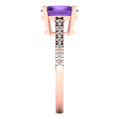 2.21 cttw Natural Amethyst Solitaire with Zirconia Simulated Diamond Accents Engagement Ring - Solid Rose Gold (VVS1, Oval Cut,9X7mm)