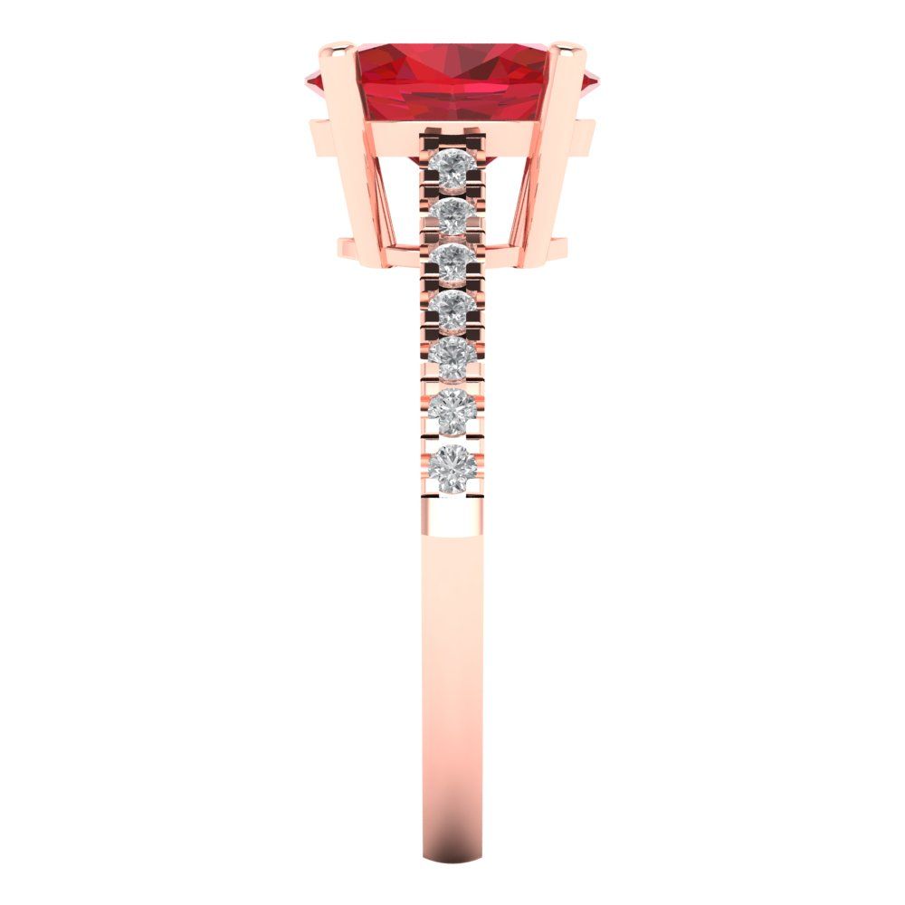 2.21 cttw Simulated Ruby Solitaire with Zirconia Simulated Diamond Accents Engagement Ring - Solid Rose Gold (VVS1, Oval Cut,9X7mm)