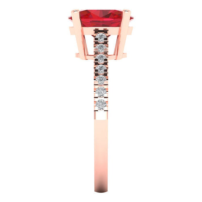 2.21 cttw Simulated Ruby Solitaire with Zirconia Simulated Diamond Accents Engagement Ring - Solid Rose Gold (VVS1, Oval Cut,9X7mm)