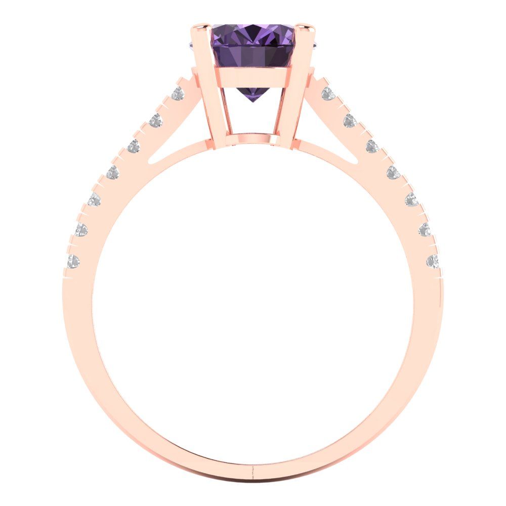 2.21 cttw Simulated Alexandrite Solitaire with Zirconia Simulated Diamond Accents Engagement Ring - Solid Gold (Oval Cut,9X7mm)