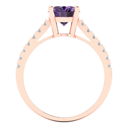 2.21 cttw Simulated Alexandrite Solitaire with Zirconia Simulated Diamond Accents Engagement Ring - Solid Gold (Oval Cut,9X7mm)