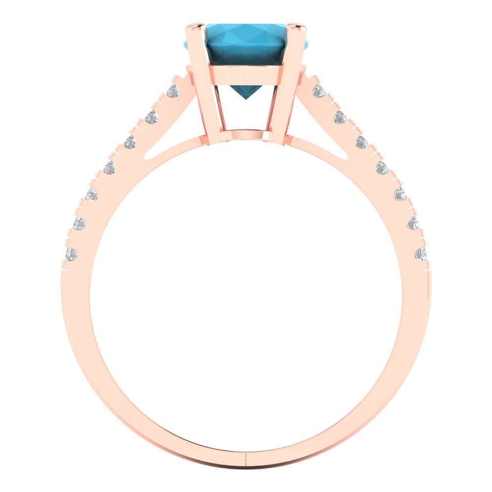 2.21 cttw Simulated Turquoise Solitaire with Zirconia Simulated Diamond Accents Engagement Ring - Solid Gold (Oval Cut,9X7mm)