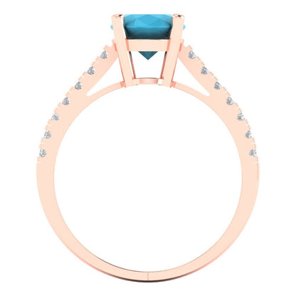 2.21 cttw Simulated Turquoise Solitaire with Zirconia Simulated Diamond Accents Engagement Ring - Solid Gold (Oval Cut,9X7mm)