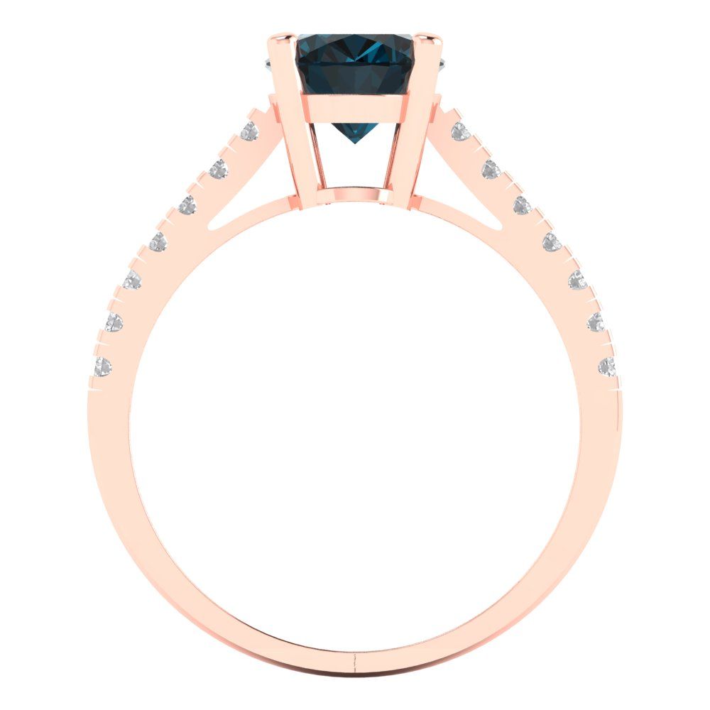 2.21 cttw Natural London Blue Topaz Solitaire with Zirconia Simulated Diamond Accents Engagement Ring - Solid Gold (Oval Cut,9X7mm)