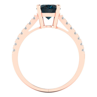 2.21 cttw Natural London Blue Topaz Solitaire with Zirconia Simulated Diamond Accents Engagement Ring - Solid Gold (Oval Cut,9X7mm)