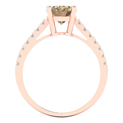 2.21 cttw Yellow Moissanite Solitaire with Zirconia Simulated Diamond Accents Engagement Ring - Solid Gold (Oval Cut,9X7mm)