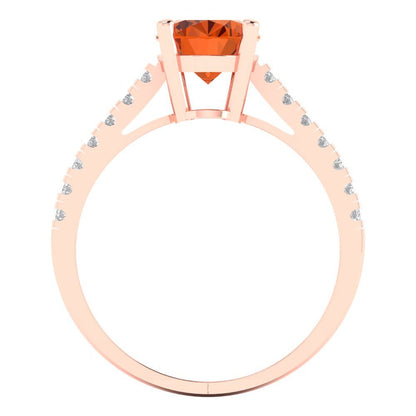 2.21 cttw Simulated Pink Tourmaline Solitaire with Zirconia Simulated Diamond Accents Engagement Ring - Solid Gold (Oval Cut,9X7mm)