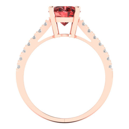 2.21 cttw Natural Garnet Solitaire with Zirconia Simulated Diamond Accents Engagement Ring - Solid Gold (Oval Cut,9X7mm)