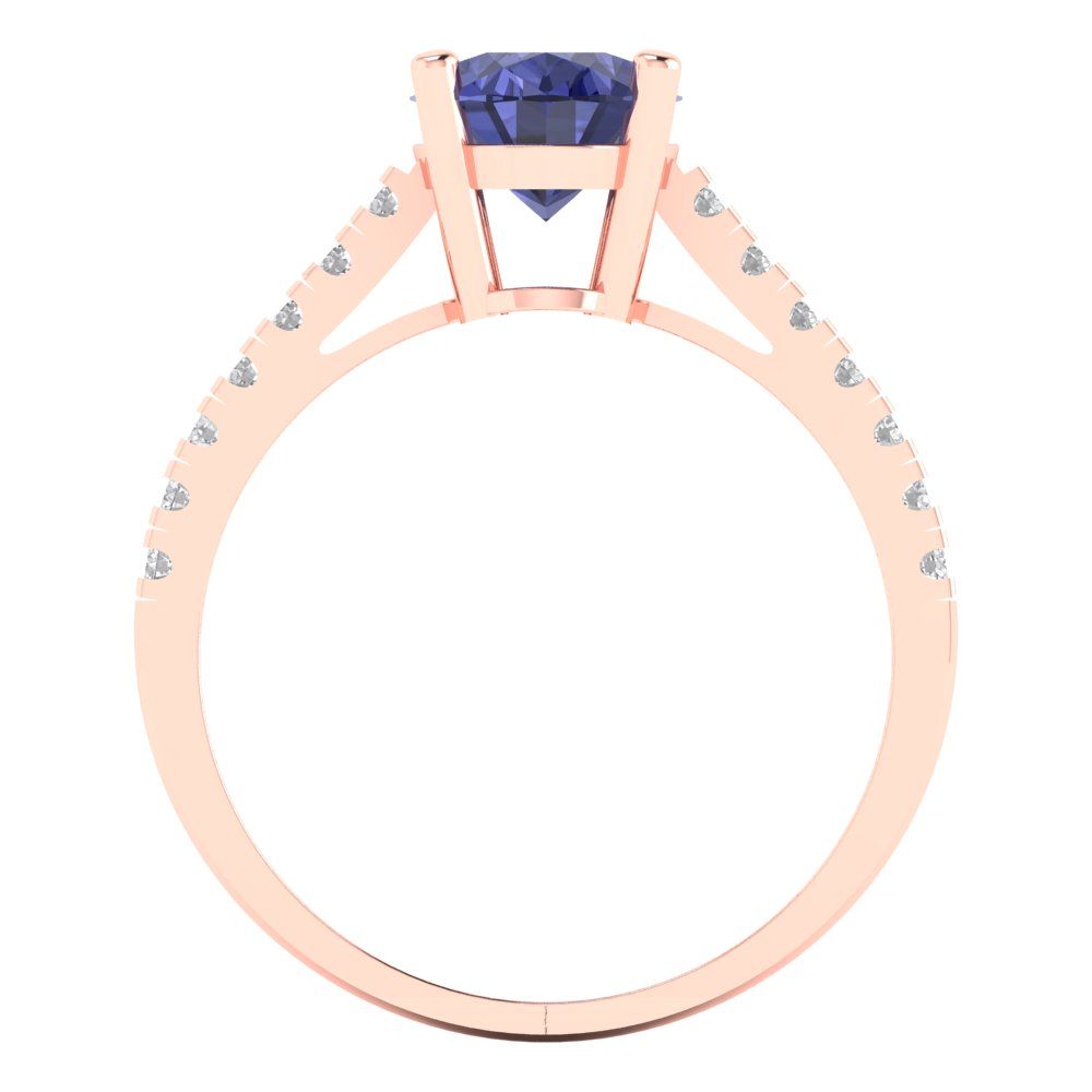 2.21 cttw Simulated Tanzanite Solitaire with Zirconia Simulated Diamond Accents Engagement Ring - Solid Gold (Oval Cut,9X7mm)
