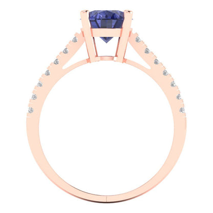 2.21 cttw Simulated Tanzanite Solitaire with Zirconia Simulated Diamond Accents Engagement Ring - Solid Gold (Oval Cut,9X7mm)