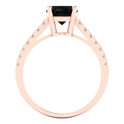 2.21 cttw Natural Onyx Solitaire with Zirconia Simulated Diamond Accents Engagement Ring - Solid Gold (Oval Cut,9X7mm)