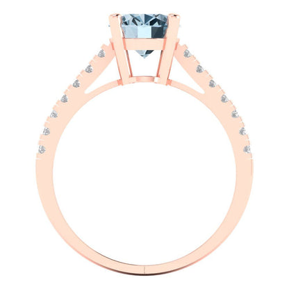 2.21 cttw Natural Swiss Blue Topaz Solitaire with Zirconia Simulated Diamond Accents Engagement Ring - Solid Gold (Oval Cut,9X7mm)