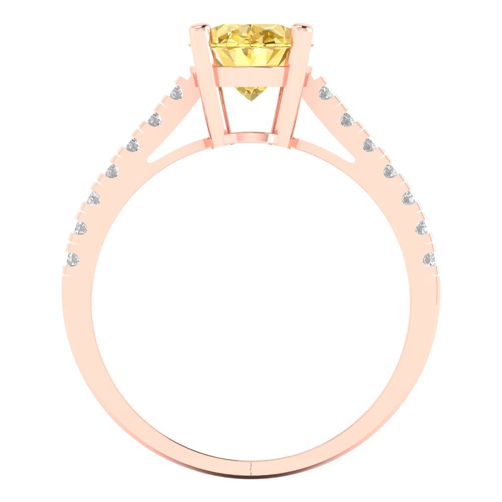 2.21 cttw Zirconia Simulated Yellow Diamond Solitaire with Zirconia Simulated Diamond Accents Engagement Ring - Solid Gold (VVS1, Oval Cut,9X7mm)