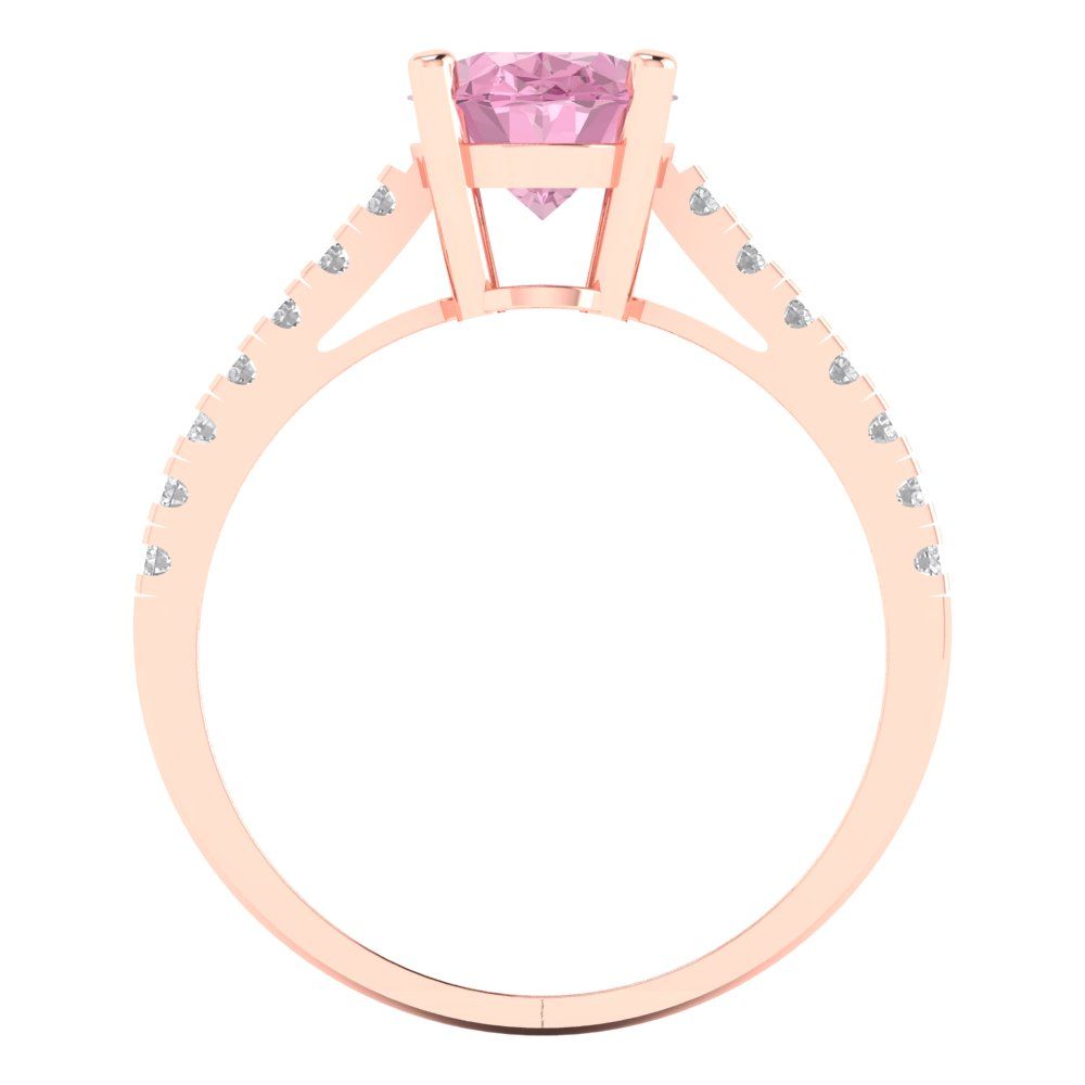 2.21 cttw Zirconia Simulated Pink Diamond Solitaire with Zirconia Simulated Diamond Accents Engagement Ring - Solid Gold (VVS1, Oval Cut,9X7mm)