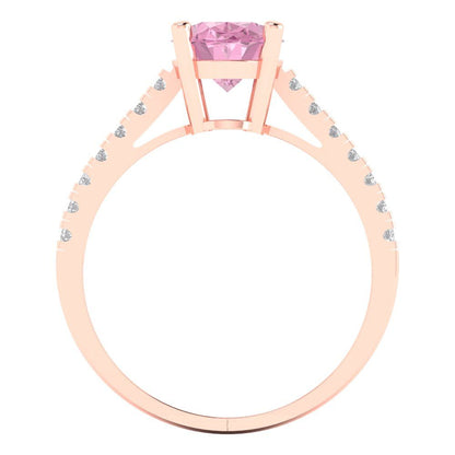 2.21 cttw Zirconia Simulated Pink Diamond Solitaire with Zirconia Simulated Diamond Accents Engagement Ring - Solid Gold (VVS1, Oval Cut,9X7mm)