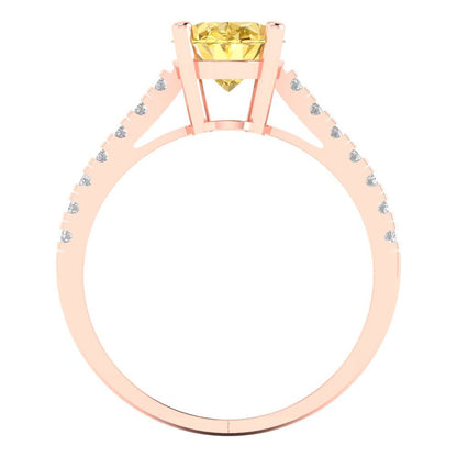2.21 cttw Natural Citrine Solitaire with Zirconia Simulated Diamond Accents Engagement Ring - Solid Gold (Oval Cut,9X7mm)