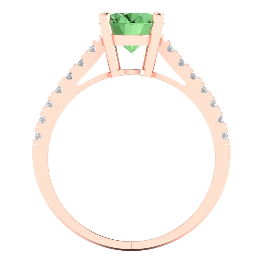 2.21 cttw Zirconia Simulated Green Diamond Solitaire with Zirconia Simulated Diamond Accents Engagement Ring - Solid Gold (VVS1, Oval Cut,9X7mm)