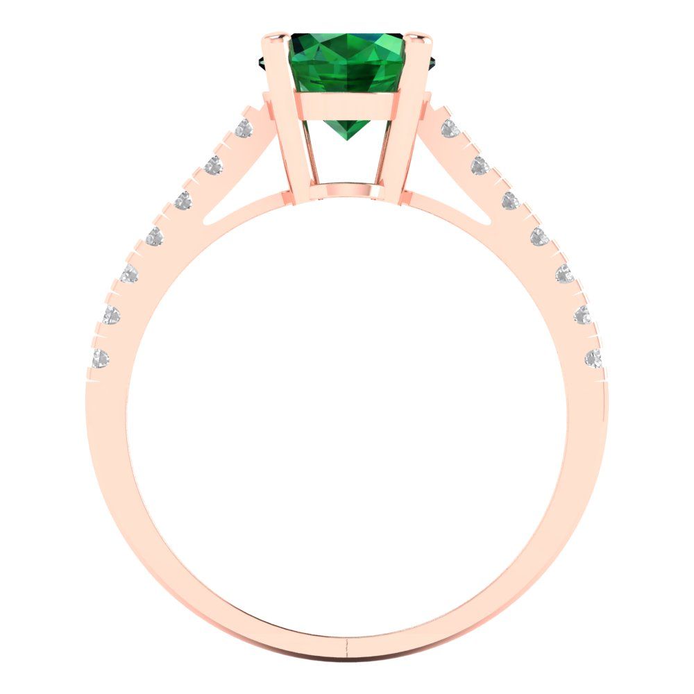 2.21 cttw Simulated Emerald Solitaire with Zirconia Simulated Diamond Accents Engagement Ring - Solid Gold (Oval Cut,9X7mm)