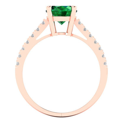 2.21 cttw Simulated Emerald Solitaire with Zirconia Simulated Diamond Accents Engagement Ring - Solid Gold (Oval Cut,9X7mm)