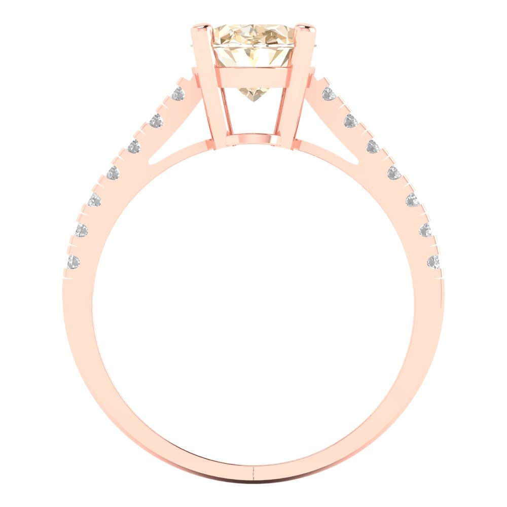 2.21 cttw Natural Morganite Solitaire with Zirconia Simulated Diamond Accents Engagement Ring - Solid Gold (Oval Cut,9X7mm)