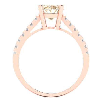 2.21 cttw Natural Morganite Solitaire with Zirconia Simulated Diamond Accents Engagement Ring - Solid Gold (Oval Cut,9X7mm)