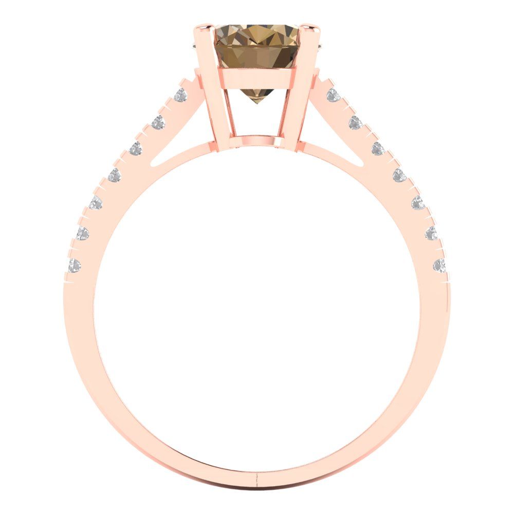 2.21 cttw Zirconia Simulated Champagne Diamond Solitaire with Zirconia Simulated Diamond Accents Engagement Ring - Solid Gold (VVS1, Oval Cut,9X7mm)