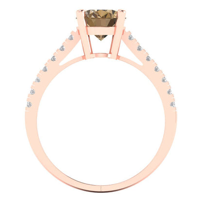 2.21 cttw Zirconia Simulated Champagne Diamond Solitaire with Zirconia Simulated Diamond Accents Engagement Ring - Solid Gold (VVS1, Oval Cut,9X7mm)