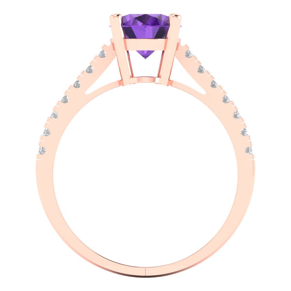 2.21 cttw Natural Amethyst Solitaire with Zirconia Simulated Diamond Accents Engagement Ring - Solid Rose Gold (VVS1, Oval Cut,9X7mm)