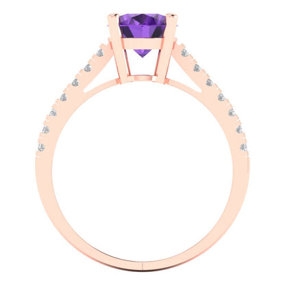 2.21 cttw Natural Amethyst Solitaire with Zirconia Simulated Diamond Accents Engagement Ring - Solid Rose Gold (VVS1, Oval Cut,9X7mm)