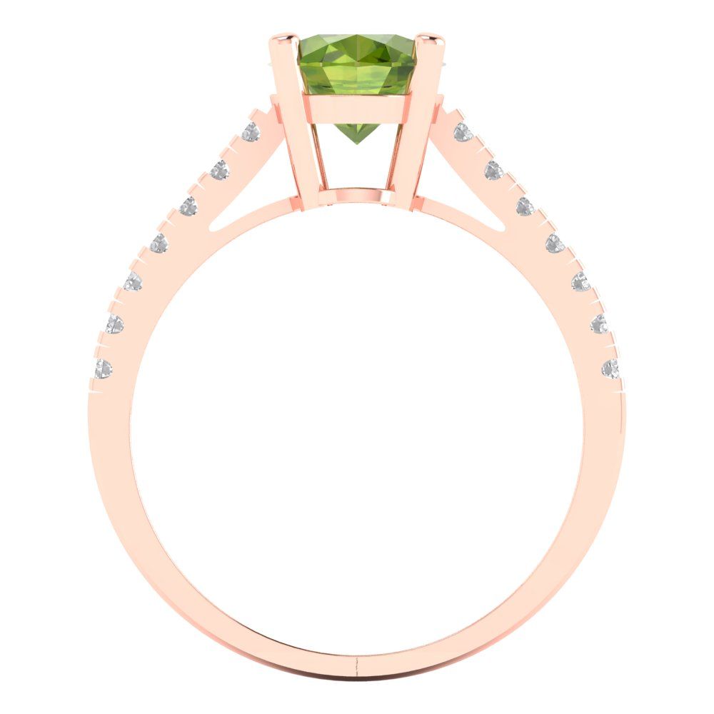 2.21 cttw Natural Peridot Solitaire with Zirconia Simulated Diamond Accents Engagement Ring - Solid Rose Gold (VVS1, Oval Cut,9X7mm)