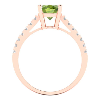 2.21 cttw Natural Peridot Solitaire with Zirconia Simulated Diamond Accents Engagement Ring - Solid Rose Gold (VVS1, Oval Cut,9X7mm)