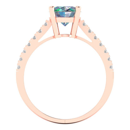 2.21 cttw Blue Moissanite Solitaire with Zirconia Simulated Diamond Accents Engagement Ring - Solid Gold (Oval Cut,9X7mm)