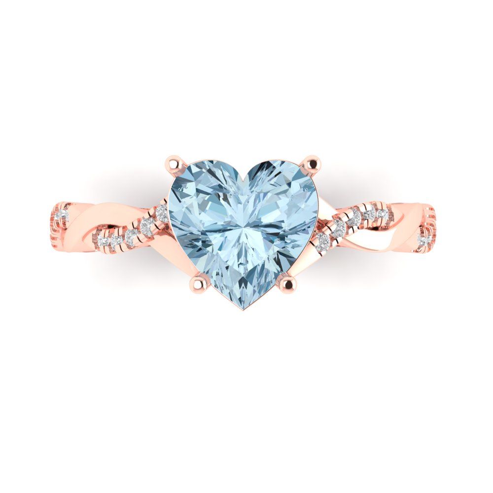 2.1 cttw Natural Swiss Blue Topaz Solitaire with Zirconia Simulated Diamond Accents Engagement Ring - Solid Gold (Heart Cut,8mm)