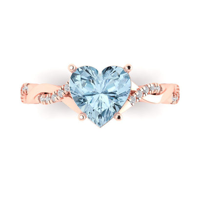 2.1 cttw Natural Swiss Blue Topaz Solitaire with Zirconia Simulated Diamond Accents Engagement Ring - Solid Gold (Heart Cut,8mm)