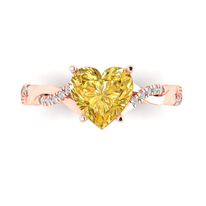 2.1 cttw Zirconia Simulated Yellow Diamond Solitaire with Zirconia Simulated Diamond Accents Engagement Ring - Solid Gold (VVS1, Heart Cut,8mm)