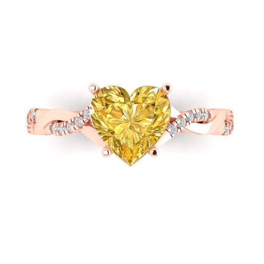 2.1 cttw Zirconia Simulated Yellow Diamond Solitaire with Zirconia Simulated Diamond Accents Engagement Ring - Solid Rose Gold (VVS1, Heart Cut,8mm)
