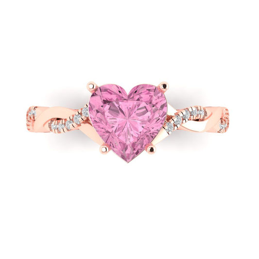 2.1 cttw Zirconia Simulated Pink Diamond Solitaire with Zirconia Simulated Diamond Accents Engagement Ring - Solid Rose Gold (VVS1, Heart Cut,8mm)