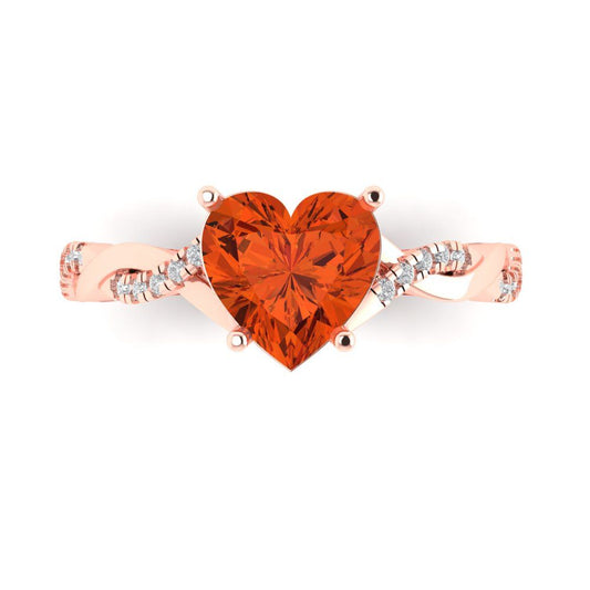 2.1 cttw Zirconia Simulated Red Diamond Solitaire with Zirconia Simulated Diamond Accents Engagement Ring - Solid Rose Gold (VVS1, Heart Cut,8mm)