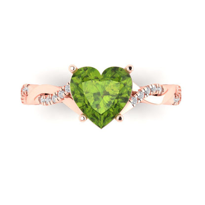 2.1 cttw Natural Peridot Solitaire with Zirconia Simulated Diamond Accents Engagement Ring - Solid Gold (Heart Cut,8mm)