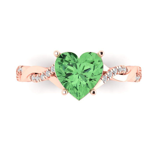 2.1 cttw Zirconia Simulated Green Diamond Solitaire with Zirconia Simulated Diamond Accents Engagement Ring - Solid Rose Gold (VVS1, Heart Cut,8mm)