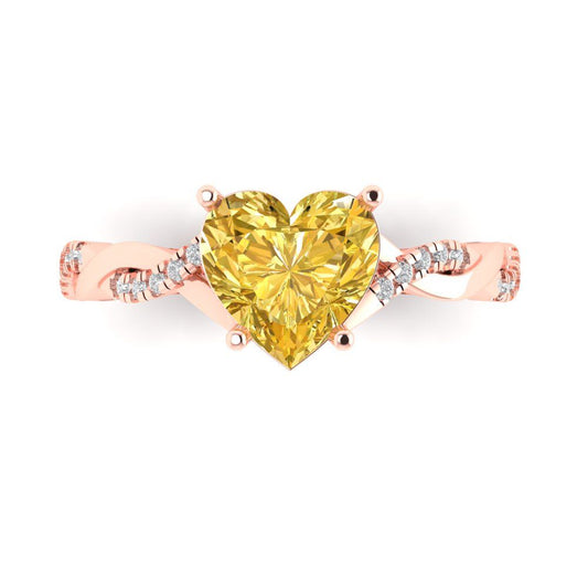 2.1 cttw Natural Citrine Solitaire with Zirconia Simulated Diamond Accents Engagement Ring - Solid Rose Gold (VVS1, Heart Cut,8mm)