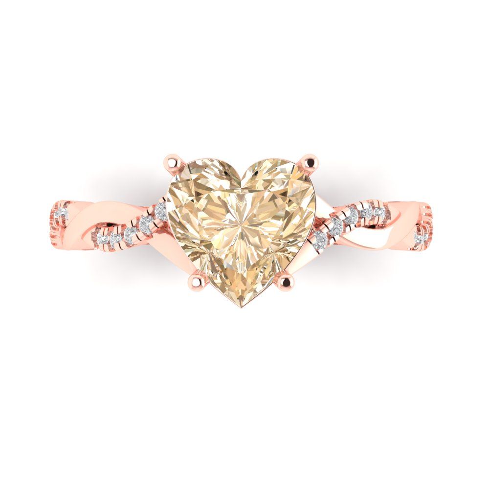 2.1 cttw Natural Morganite Solitaire with Zirconia Simulated Diamond Accents Engagement Ring - Solid Gold (Heart Cut,8mm)