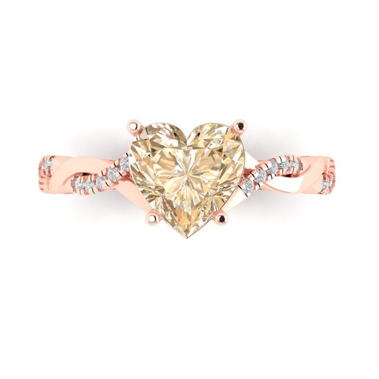 2.1 cttw Natural Morganite Solitaire with Zirconia Simulated Diamond Accents Engagement Ring - Solid Rose Gold (VVS1, Heart Cut,8mm)
